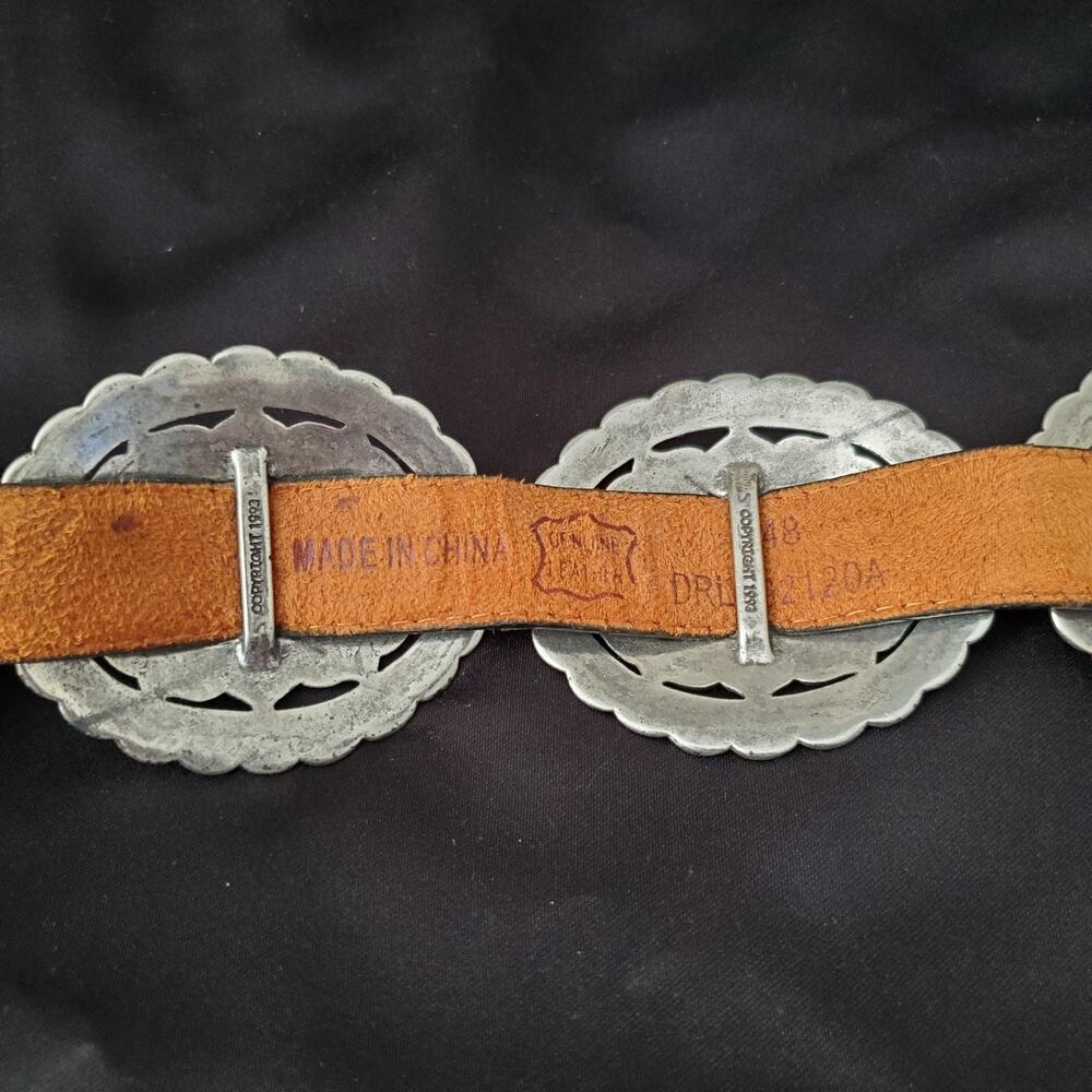 Vintage BRIGHTON 1993 Women's Black Leather Belt Silver Concho Sunflower 37" - Picture 6 of 9